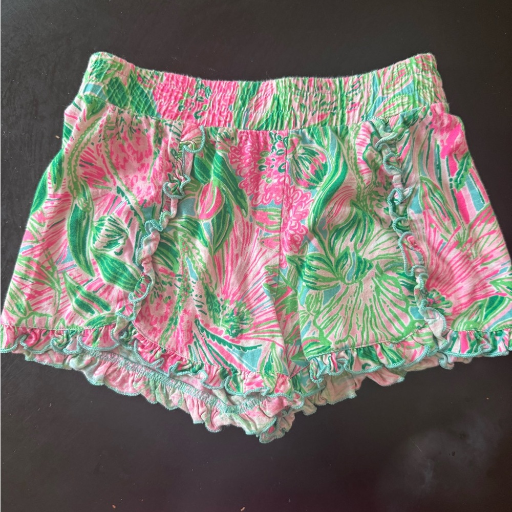 Lilly Pulitzer Pink and Green Scalloped Hem Shorts